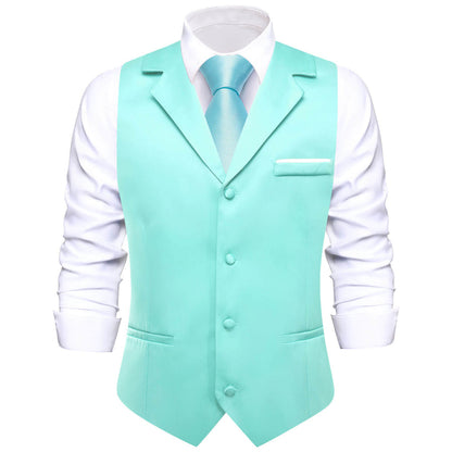 Turquoise Blue Solid Silk Suit Vest Set vest set S (Chest 40")   - Sophisticated Gentlemen