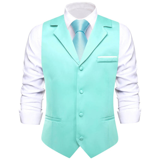 Turquoise Blue Solid Silk Suit Vest Set vest set S (Chest 40")   - Sophisticated Gentlemen