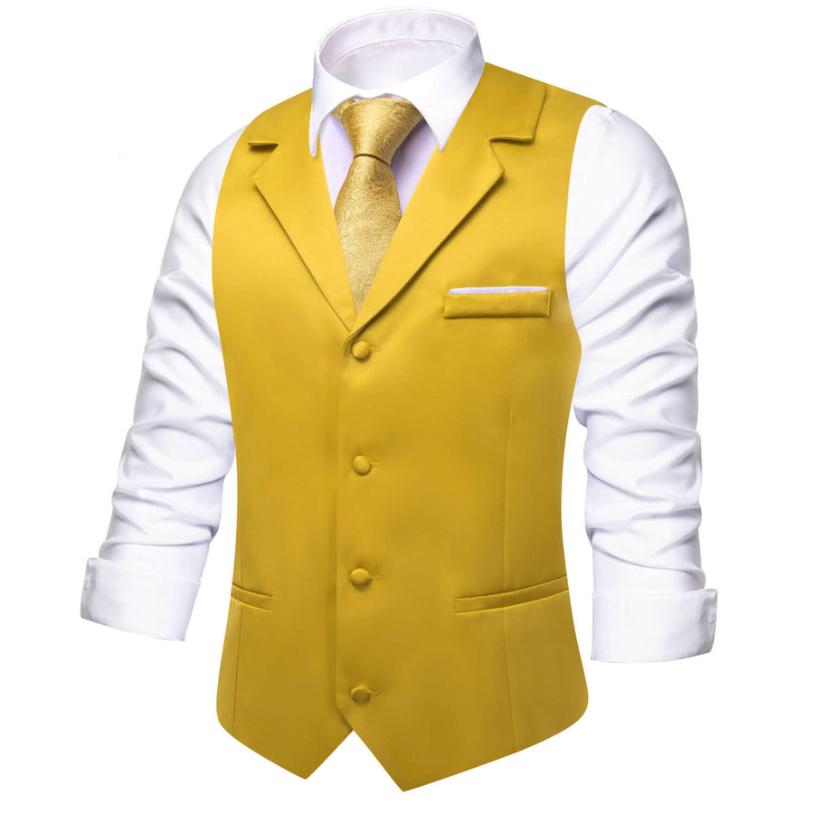Golden Solid Silk Suit Vest Set vest set    - Sophisticated Gentlemen