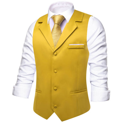 Golden Solid Silk Suit Vest Set vest set    - Sophisticated Gentlemen