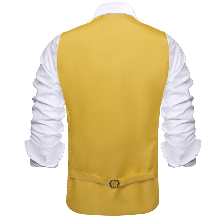 Golden Solid Silk Suit Vest Set vest set    - Sophisticated Gentlemen