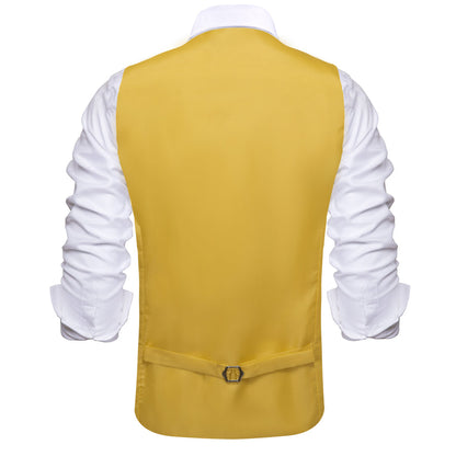 Golden Solid Silk Suit Vest Set vest set    - Sophisticated Gentlemen