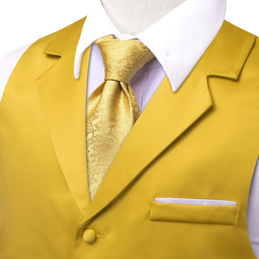 Golden Solid Silk Suit Vest Set vest set    - Sophisticated Gentlemen