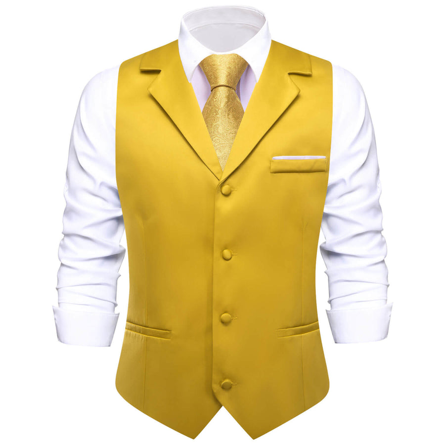 Golden Solid Silk Suit Vest Set vest set S (Chest 40")   - Sophisticated Gentlemen