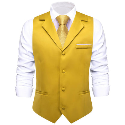 Golden Solid Silk Suit Vest Set vest set S (Chest 40")   - Sophisticated Gentlemen