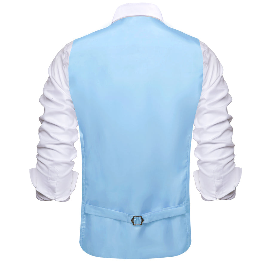 Baby Blue Solid Silk Suit Vest Set vest set    - Sophisticated Gentlemen