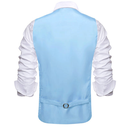 Baby Blue Solid Silk Suit Vest Set vest set    - Sophisticated Gentlemen