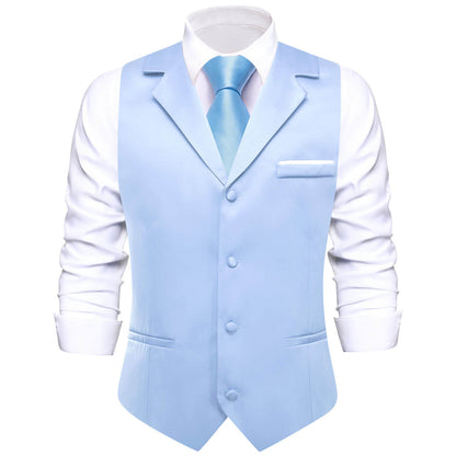 Baby Blue Solid Silk Suit Vest Set vest set    - Sophisticated Gentlemen