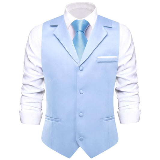 Baby Blue Solid Silk Suit Vest Set vest set    - Sophisticated Gentlemen