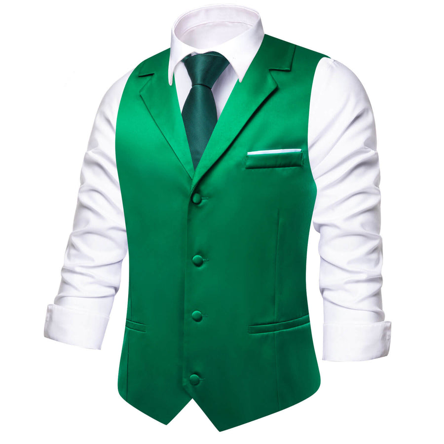 Forest Green Solid Silk Suit Vest Set vest set    - Sophisticated Gentlemen