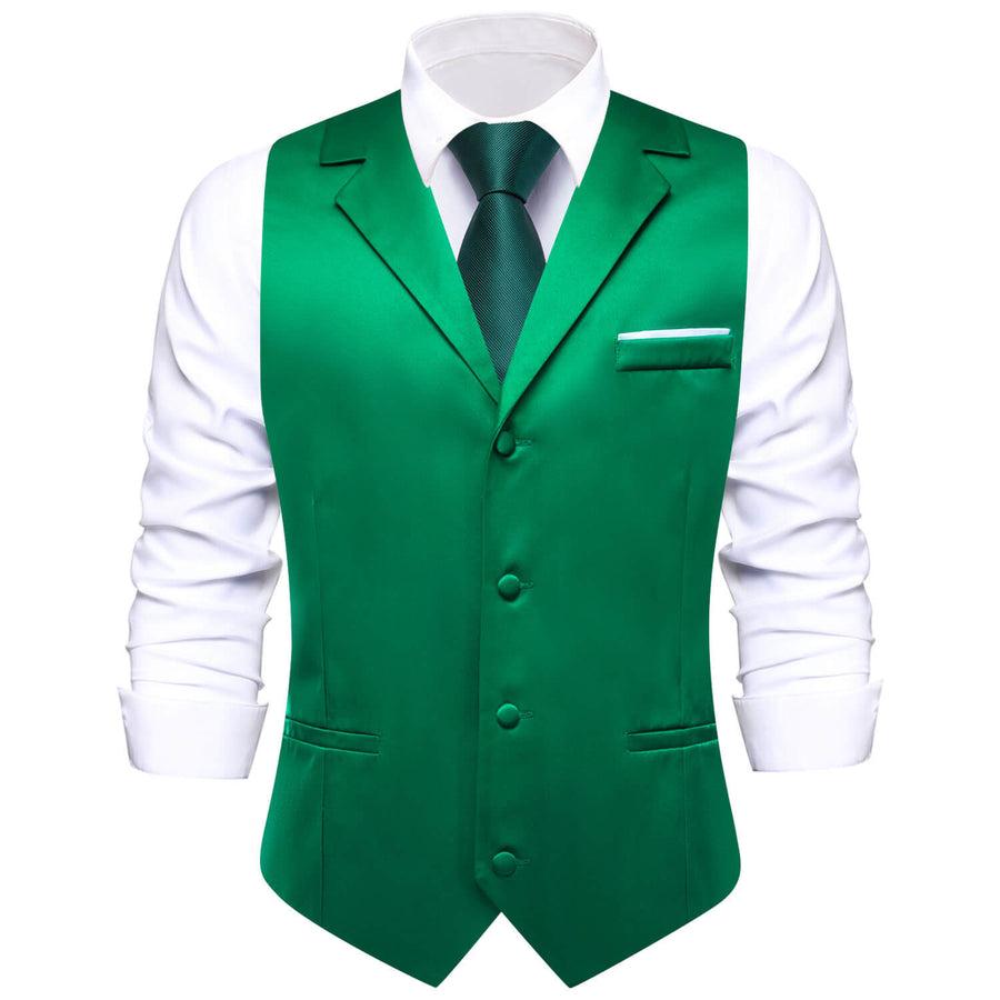 Forest Green Solid Silk Suit Vest Set vest set S (Chest 40")   - Sophisticated Gentlemen