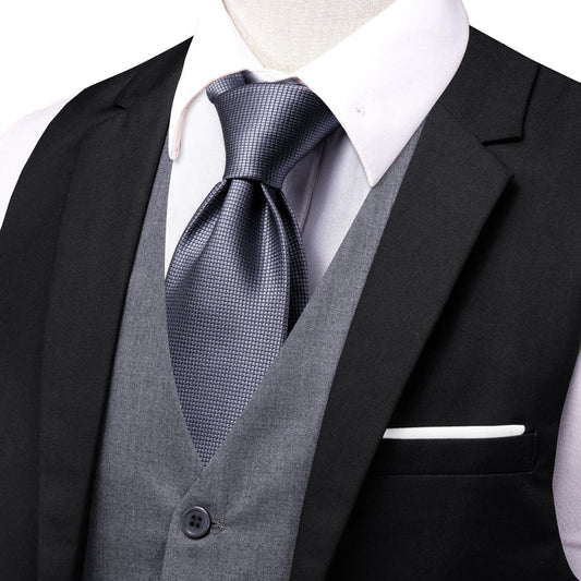 Layered Waistcoat Black Grey Splicing Collar Dress Suit Vest Set vest set S (Chest 40")   - Sophisticated Gentlemen
