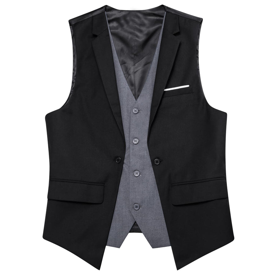 Layered Waistcoat Black Grey Splicing Collar Dress Suit Vest Set vest set    - Sophisticated Gentlemen