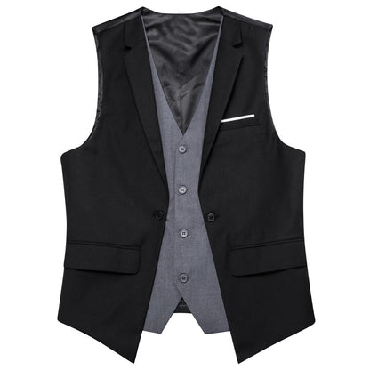 Layered Waistcoat Black Grey Splicing Collar Dress Suit Vest Set vest set    - Sophisticated Gentlemen