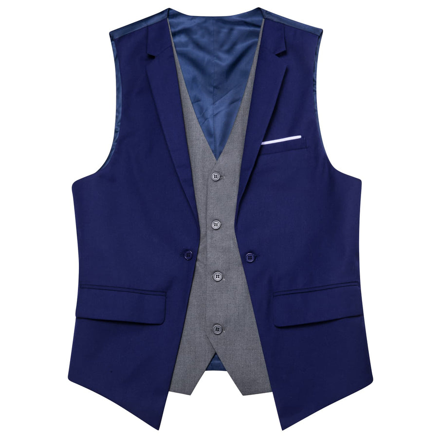 Layered Waistcoat Navy Blue Grey Splicing Collar Vest Set vest set    - Sophisticated Gentlemen