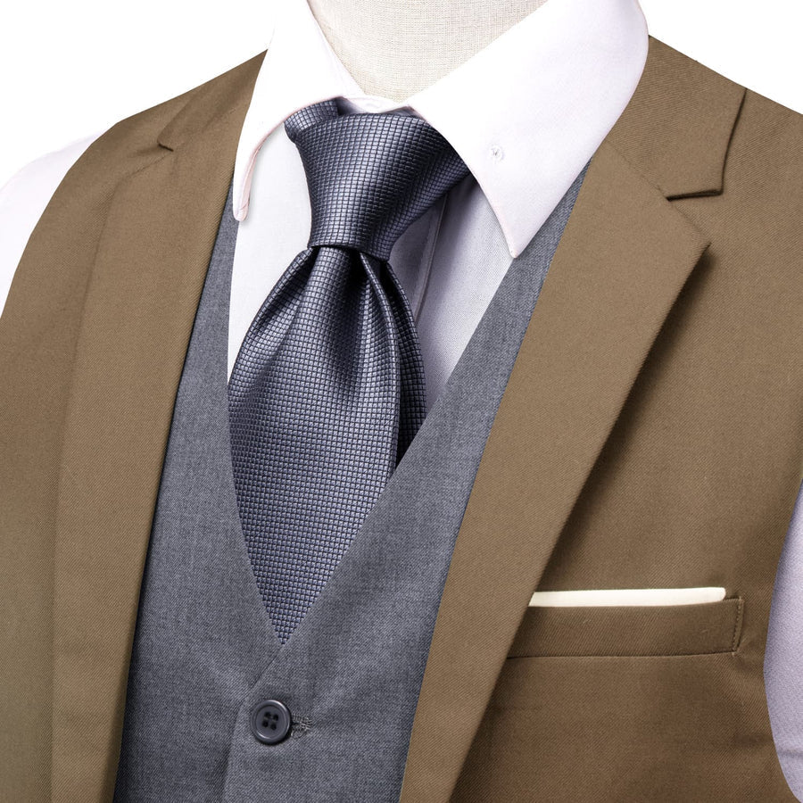 Layered Waistcoat Tortilla Brown Grey Splicing Collar Vest Set vest set S (Chest 40")   - Sophisticated Gentlemen