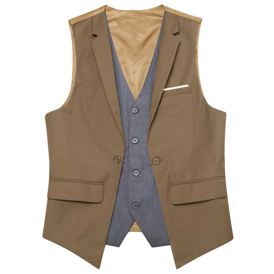 Layered Waistcoat Tortilla Brown Grey Splicing Collar Vest Set vest set    - Sophisticated Gentlemen