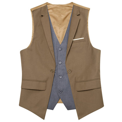 Layered Waistcoat Tortilla Brown Grey Splicing Collar Vest Set vest set    - Sophisticated Gentlemen