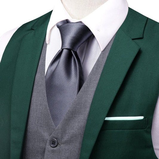 Layered Waistcoat Dark Green Grey Splicing Men's Vest Set vest set S (Chest 40")   - Sophisticated Gentlemen