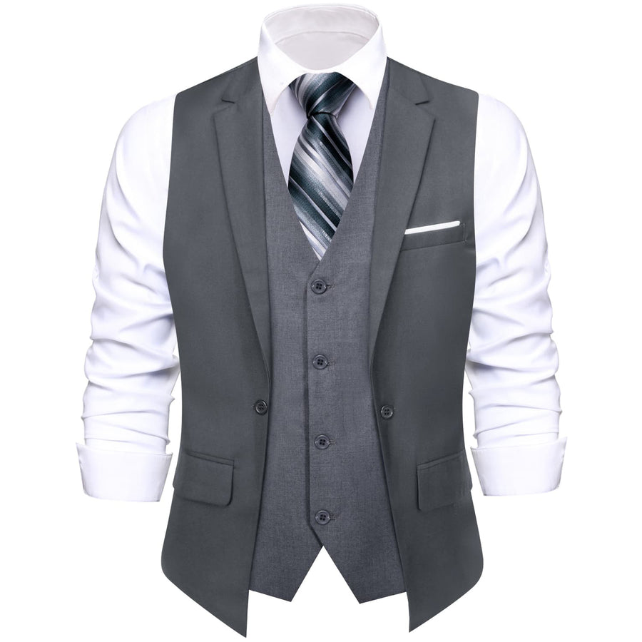 Layered Waistcoat Grey Splicing Dress Suit Vest Set vest set    - Sophisticated Gentlemen