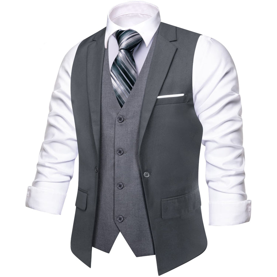 Layered Waistcoat Grey Splicing Dress Suit Vest Set vest set    - Sophisticated Gentlemen