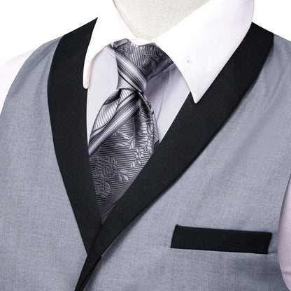Coin Grey Solid Silk Shawl Collar Vest Set vest set    - Sophisticated Gentlemen