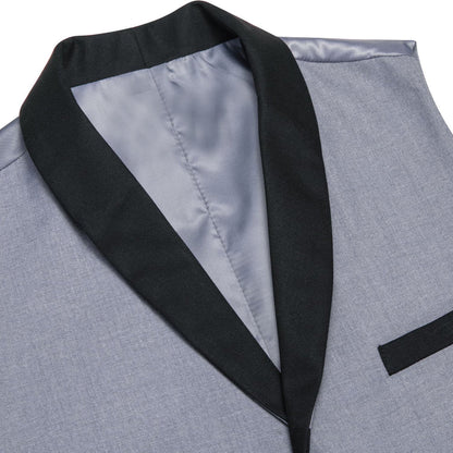 Coin Grey Solid Silk Shawl Collar Vest Set vest set    - Sophisticated Gentlemen