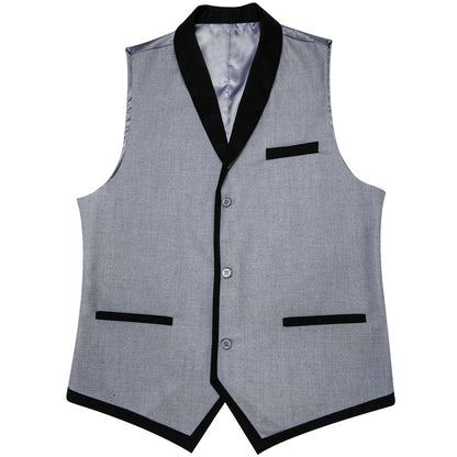 Coin Grey Solid Silk Shawl Collar Vest Set vest set    - Sophisticated Gentlemen