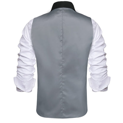 Coin Grey Solid Silk Shawl Collar Vest Set vest set    - Sophisticated Gentlemen