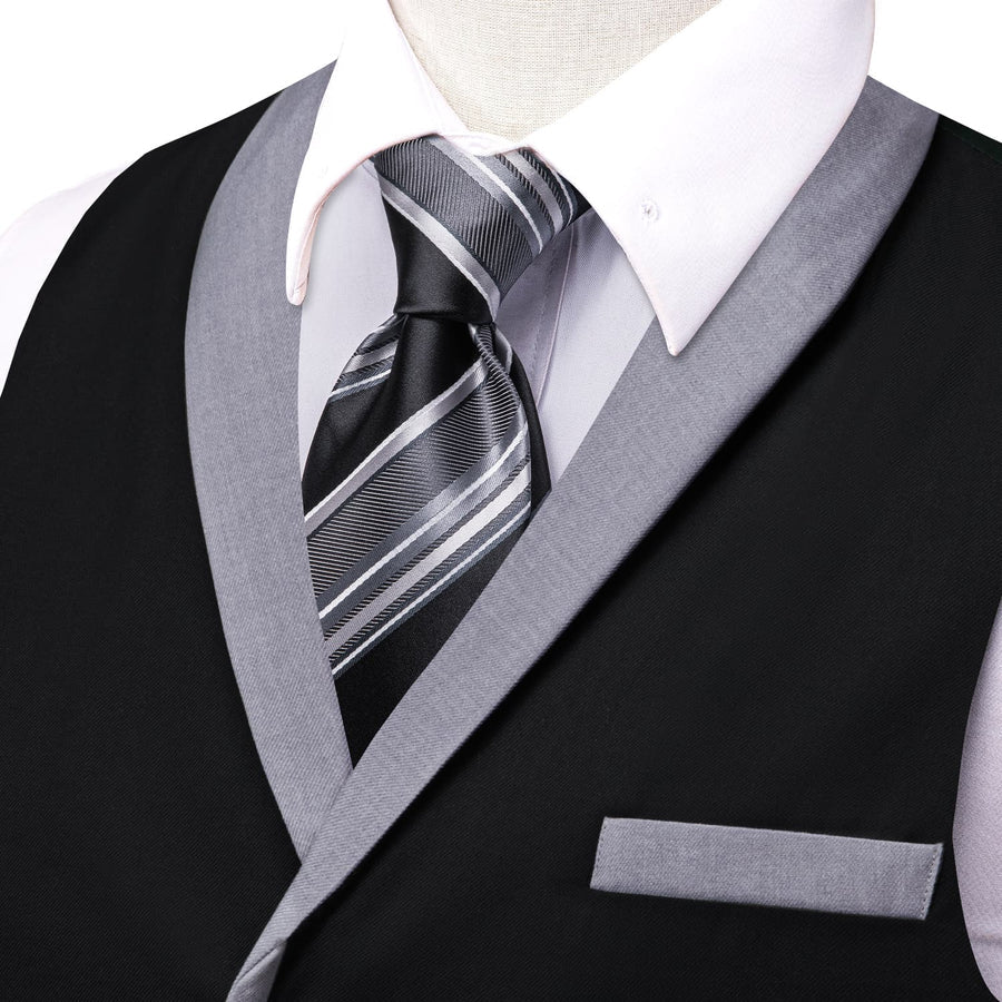 Solid Silk Black Shawl Collar Vest Set vest set    - Sophisticated Gentlemen