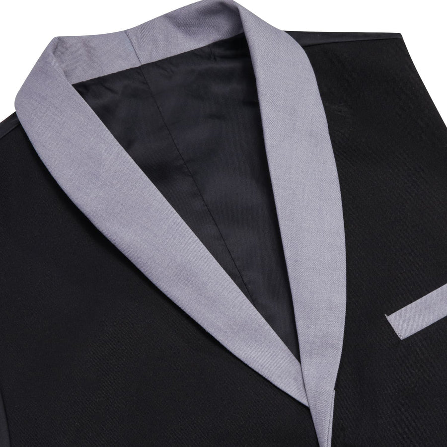 Solid Silk Black Shawl Collar Vest Set vest set    - Sophisticated Gentlemen
