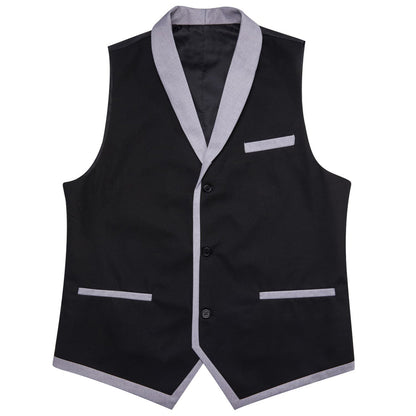 Solid Silk Black Shawl Collar Vest Set vest set    - Sophisticated Gentlemen