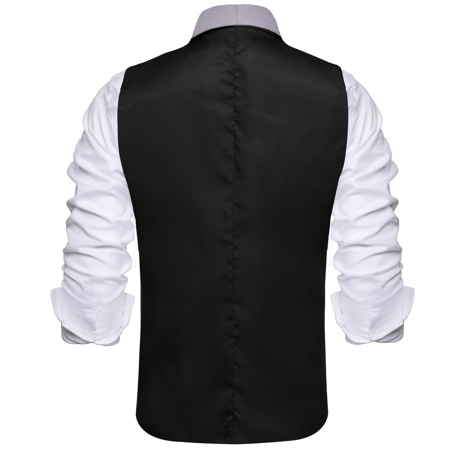 Solid Silk Black Shawl Collar Vest Set vest set    - Sophisticated Gentlemen