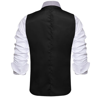 Solid Silk Black Shawl Collar Vest Set vest set    - Sophisticated Gentlemen