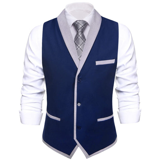 Midnight Blue Solid Silk Shawl Collar Vest Set vest set S (Chest 40")   - Sophisticated Gentlemen