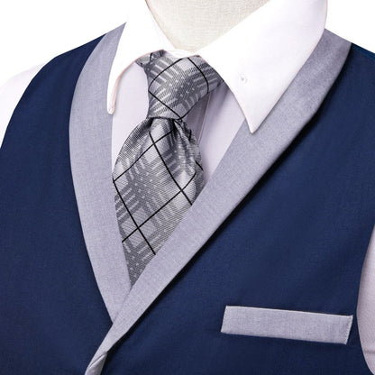 Midnight Blue Solid Silk Shawl Collar Vest Set vest set    - Sophisticated Gentlemen