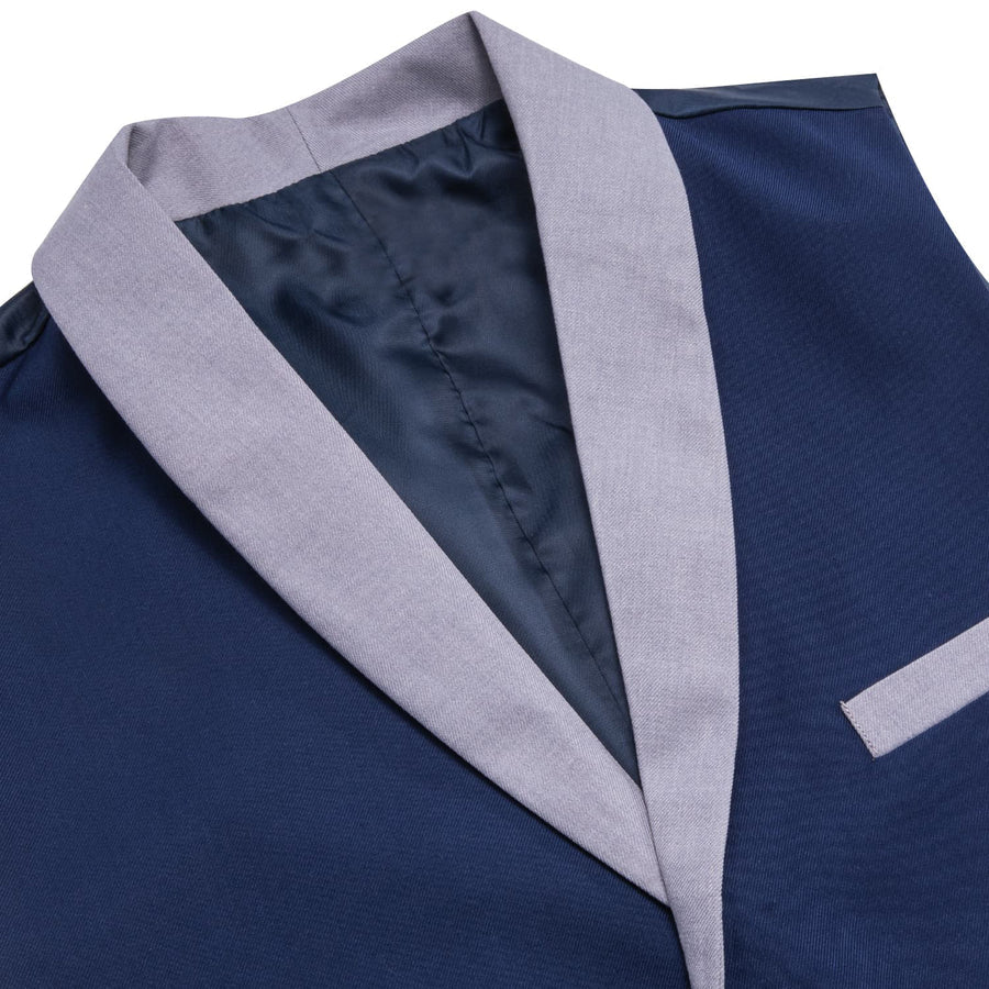 Midnight Blue Solid Silk Shawl Collar Vest Set vest set    - Sophisticated Gentlemen