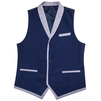 Midnight Blue Solid Silk Shawl Collar Vest Set vest set    - Sophisticated Gentlemen