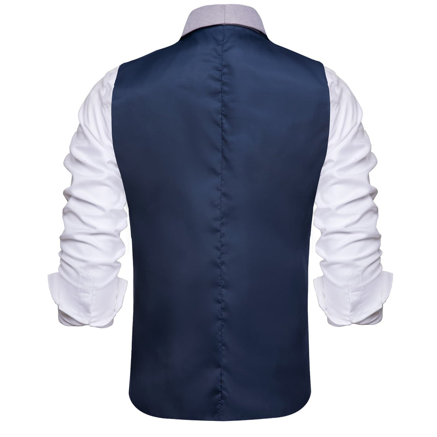 Midnight Blue Solid Silk Shawl Collar Vest Set vest set    - Sophisticated Gentlemen