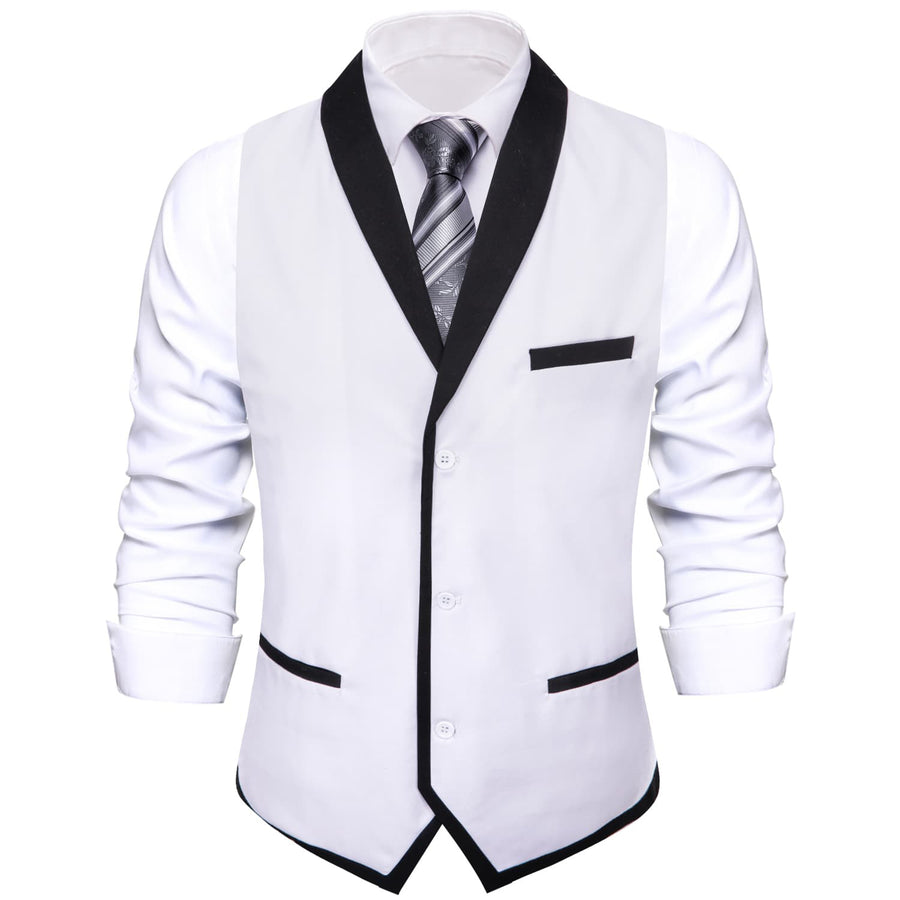 Ghost White Solid Shawl Collar Vest Set vest set S (Chest 40")   - Sophisticated Gentlemen