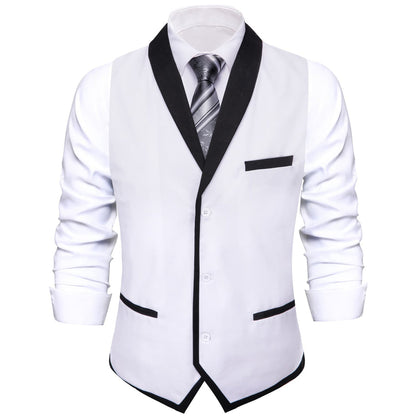 Ghost White Solid Shawl Collar Vest Set vest set S (Chest 40")   - Sophisticated Gentlemen