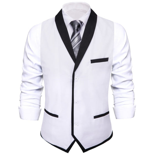 Ghost White Solid Shawl Collar Vest Set vest set S (Chest 40")   - Sophisticated Gentlemen