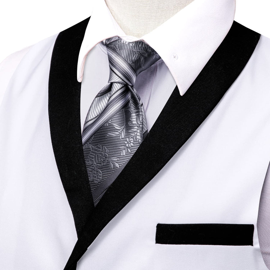Ghost White Solid Shawl Collar Vest Set vest set    - Sophisticated Gentlemen