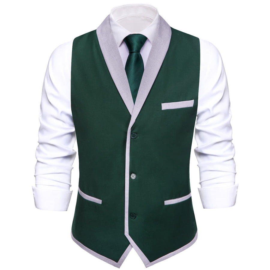 Sapphire Pine Green Silk Solid Shawl Collar Suit Vest Set vest set S (Chest 40")   - Sophisticated Gentlemen