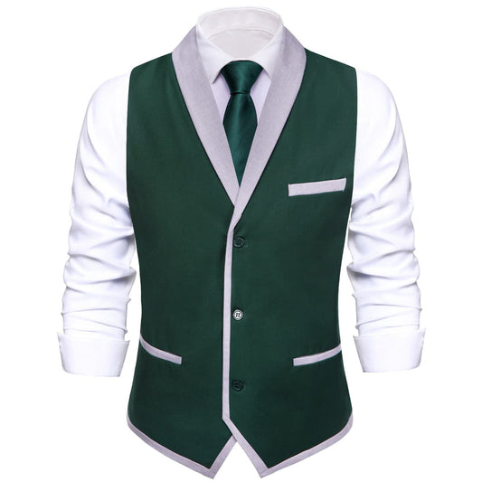 Sapphire Pine Green Silk Solid Shawl Collar Suit Vest Set vest set S (Chest 40")   - Sophisticated Gentlemen