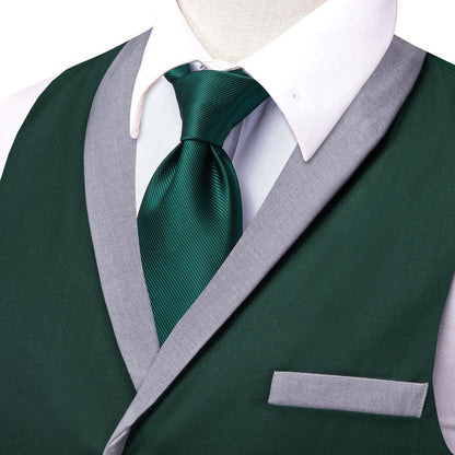 Sapphire Pine Green Silk Solid Shawl Collar Suit Vest Set vest set    - Sophisticated Gentlemen