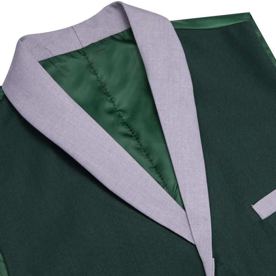 Sapphire Pine Green Silk Solid Shawl Collar Suit Vest Set vest set    - Sophisticated Gentlemen