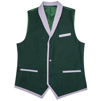Sapphire Pine Green Silk Solid Shawl Collar Suit Vest Set vest set    - Sophisticated Gentlemen