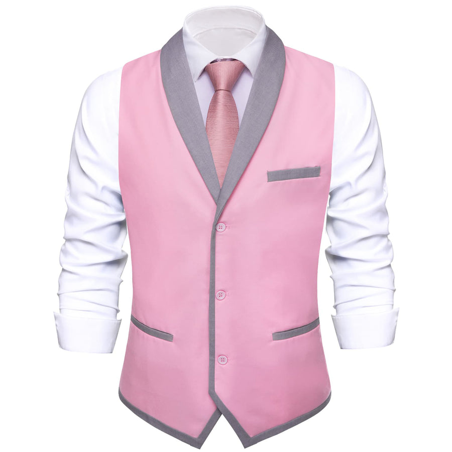 Solid Light Pink Button Vest Shawl Collar Vest Set vest set S (Chest 40")   - Sophisticated Gentlemen