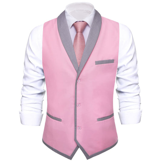 Solid Light Pink Button Vest Shawl Collar Vest Set vest set S (Chest 40")   - Sophisticated Gentlemen